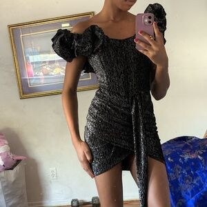 Black sequin mini dress with ruffle details #glammini #shinybirthdaydress #glitz
